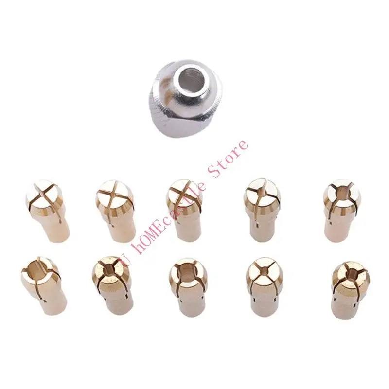 63HF 11pcs Aksesori Alat Rotary Collet Collet Kuning Tahan Kilau Untuk Alat Rotary Termasuk 10 Ukuran 11 Piep