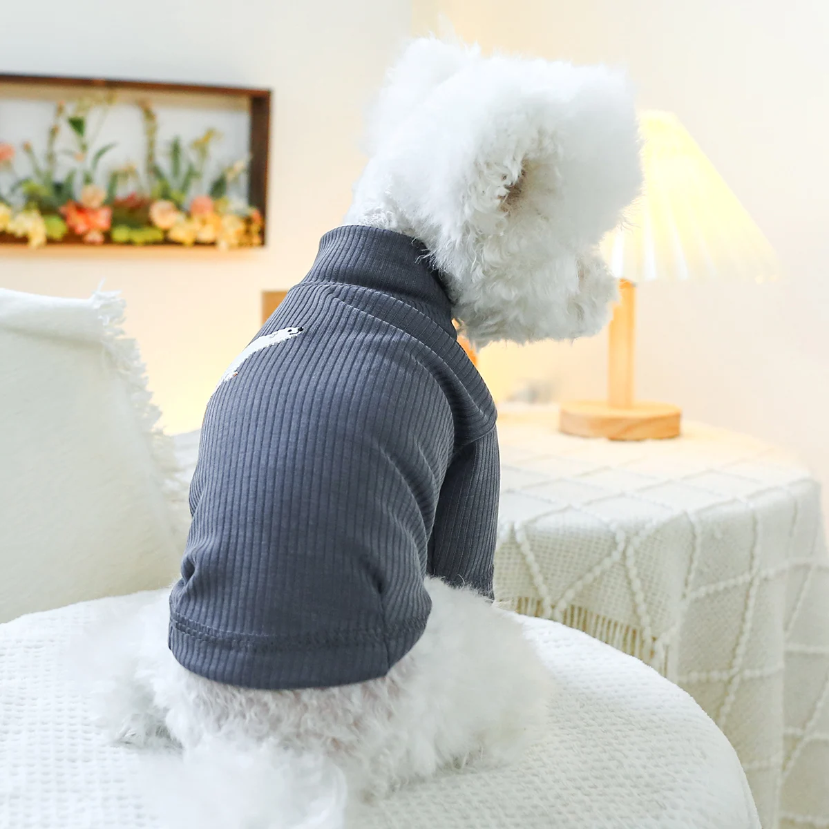 1PC Pet Clothing Spring and Autumn Pullover Elastic Dark Grey Little White Bear Bottom Shirt Suitable for Small and Medium Dogs