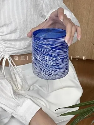 Interesting dish sun set Shanhai Shanhai hidden deep Italian ancient blue glass cup drink cup cup glass