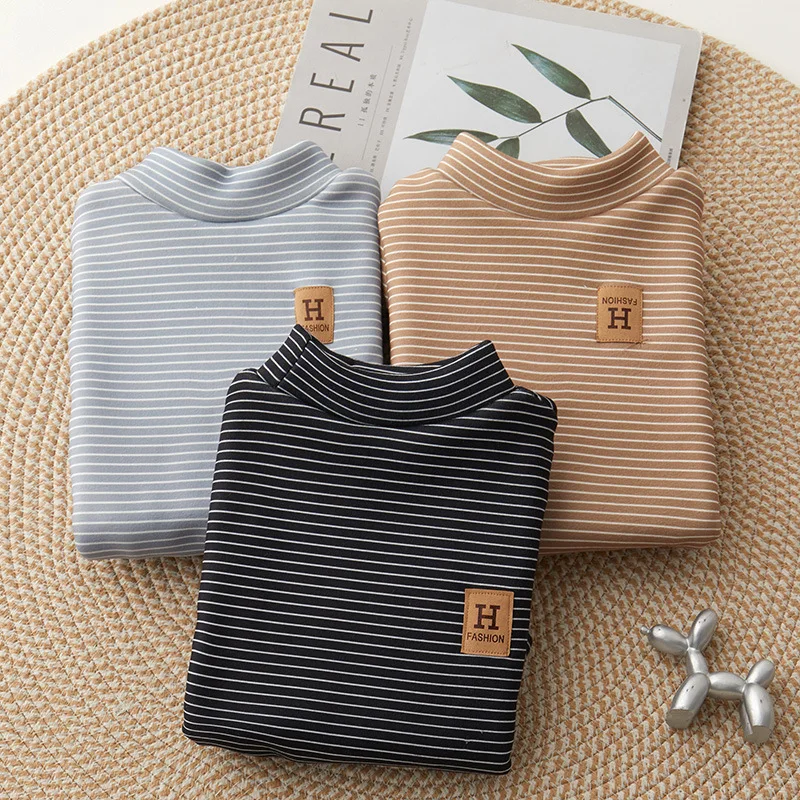 Boys Girls Half‑High Neck Fleece Lined Base Layer Top Warm Long Sleeve T‑Shirt Autumn Winter Thermal Underwear For Kids