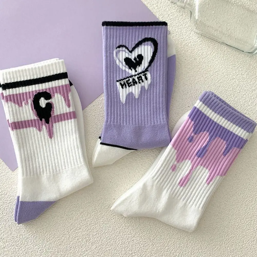 Ins Heart Women's Stockings Letter Stripe Cartoon Short Socks Sport Style Ankle Hosiery Mid Tube Socks Girls