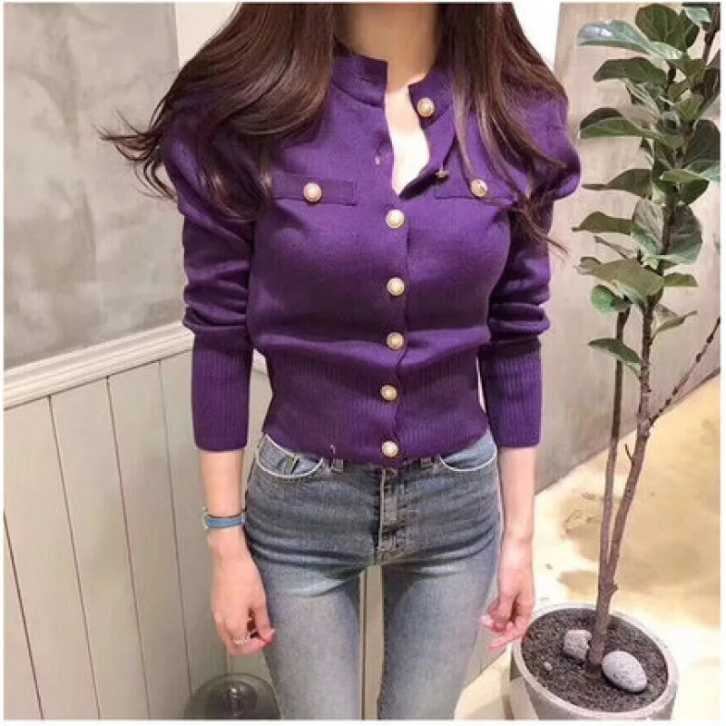 

2025 Autumn Long Sleeve Fashion Women Cardigans Sweater Knitted Coat Short Casual Single Breasted Korean Slim Ladies Tops