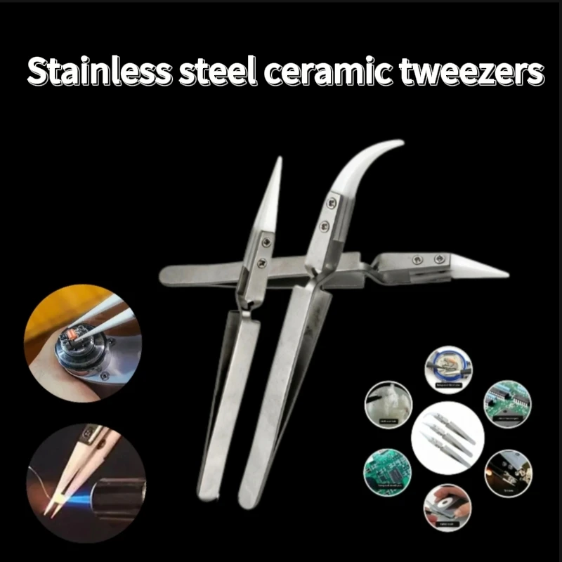 1/2/3Pcs Ceramic Straight Tip Electronic Soldering Tweezers, Anti-Static Reverse Acid Resistant Precision Chuck Ceramic Tweezers