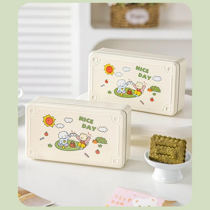 1PC Rectangular Tin Box Storage Tinplate Candy Cookie Cartoon Gift Storage Box for New Year Household Goods