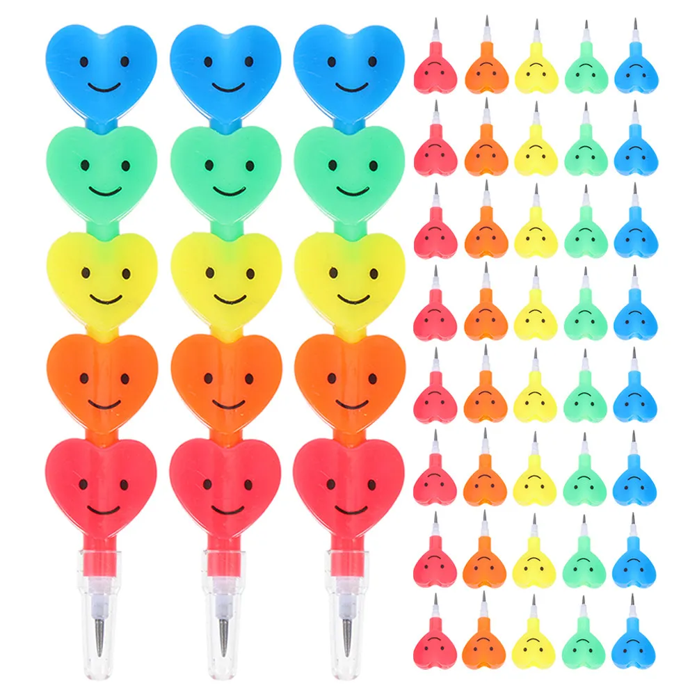 25pcs Heart-Shaped Plastic Pencils for Writing, Stacking Fun Stationery, Birthday Party Favors