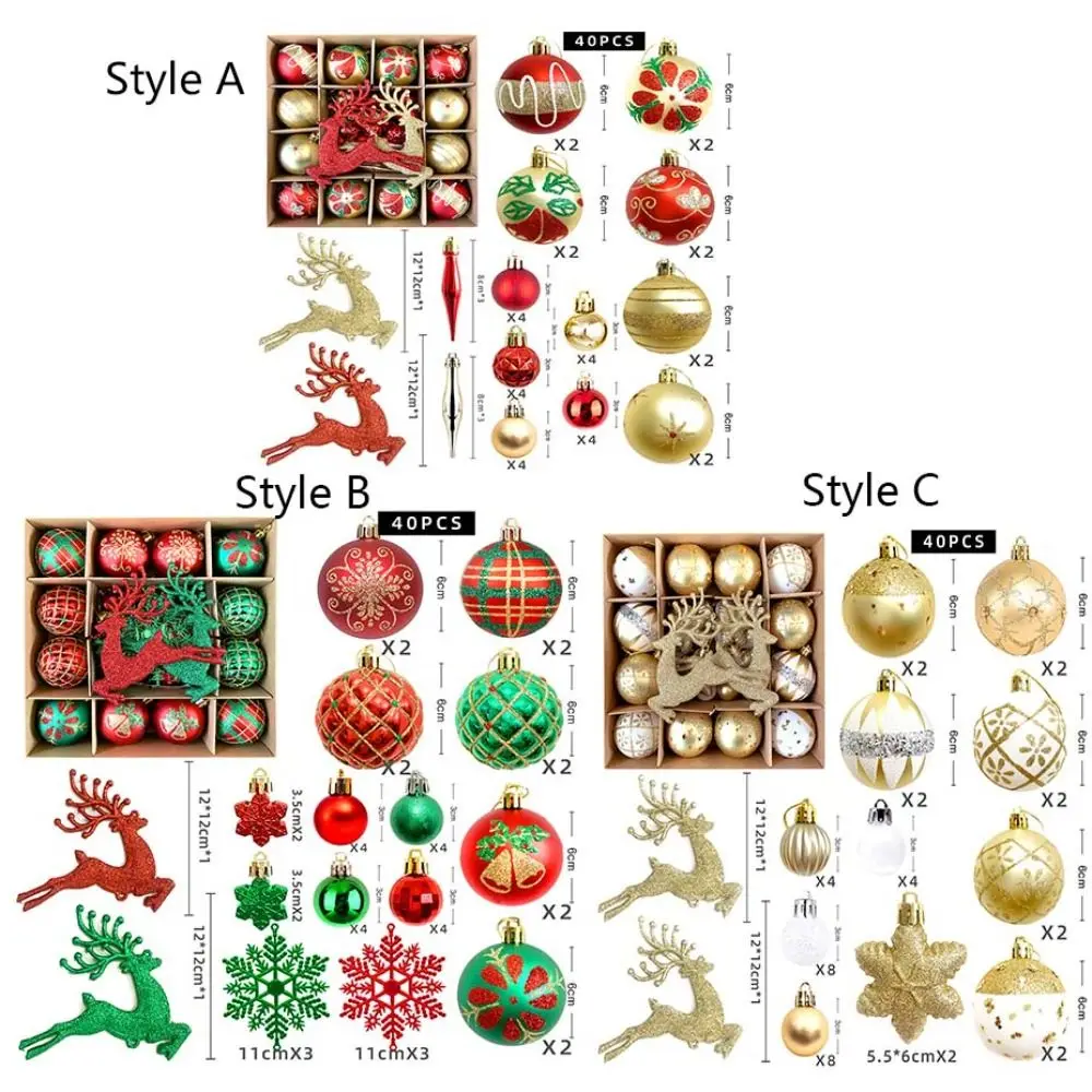 40 unids/set bola de Navidad de alce de colores brillantes galvanizada con lentejuelas árbol de Navidad colgante bola colgante plástico estilos mixtos