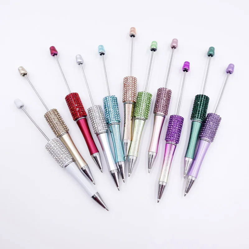 10pc DIY Handmade Sticking Diamond Beaded Ballpoint Pen Stationery Student Gift Beadable Pens for Writing School Office Supplies