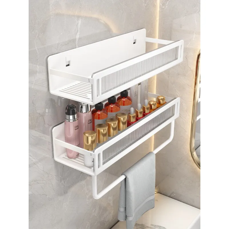 White bathroom storage rack without punching, bathroom wall mounted toilet washbasin, cosmetics shower room storage rack