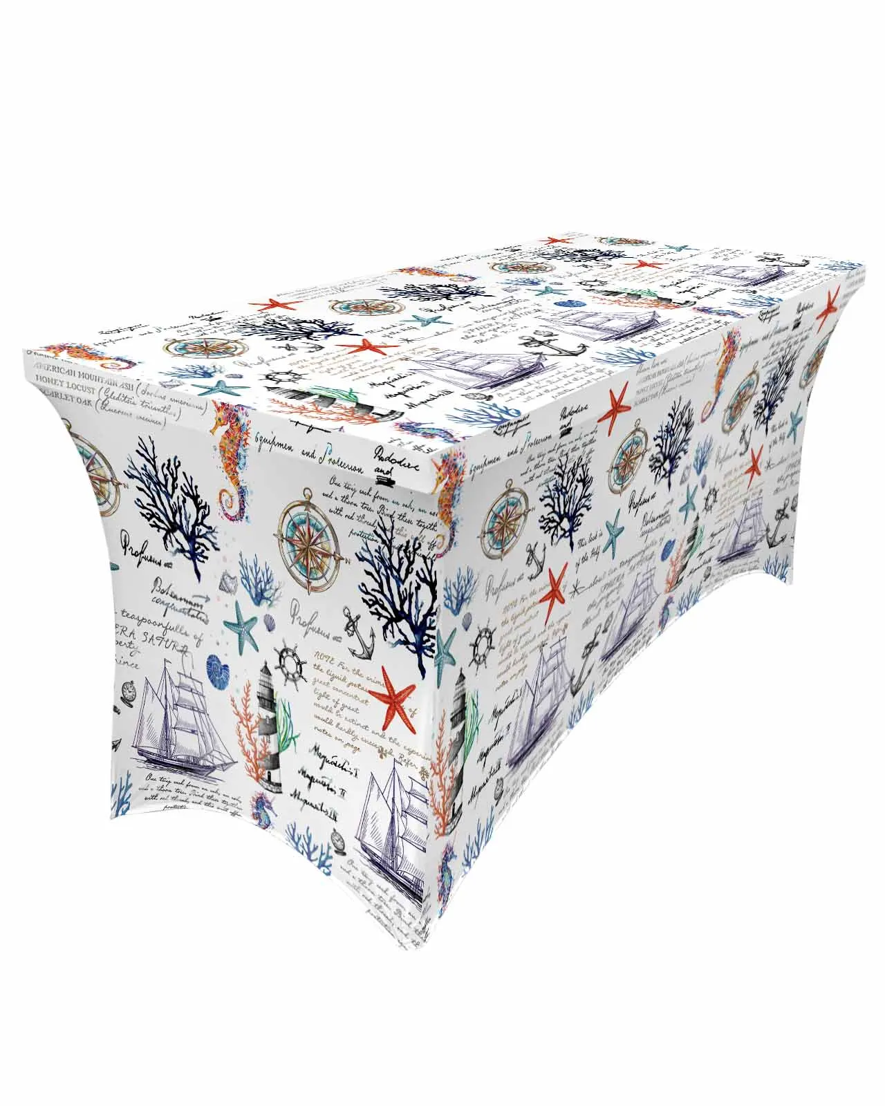 Ocean Plant Coral Sailboat Anchor Rectangular Elastic Table Skirt Wedding Hotel Table Cover Holiday Dining Table Tablecloth