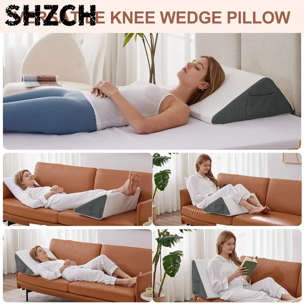 Knee Wedge Pillow, Memory Foam Leg Pillow Knee Pillow for Back Sleeping, Wedge Pillows for Legs Post Surgery