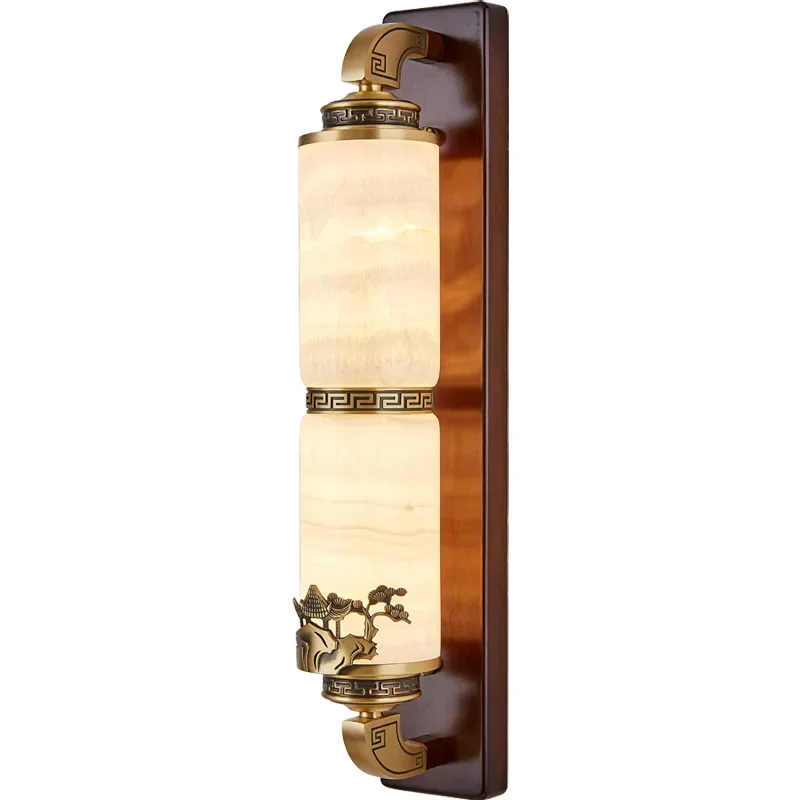 All copper new Chinese wall lamp walnut living room background