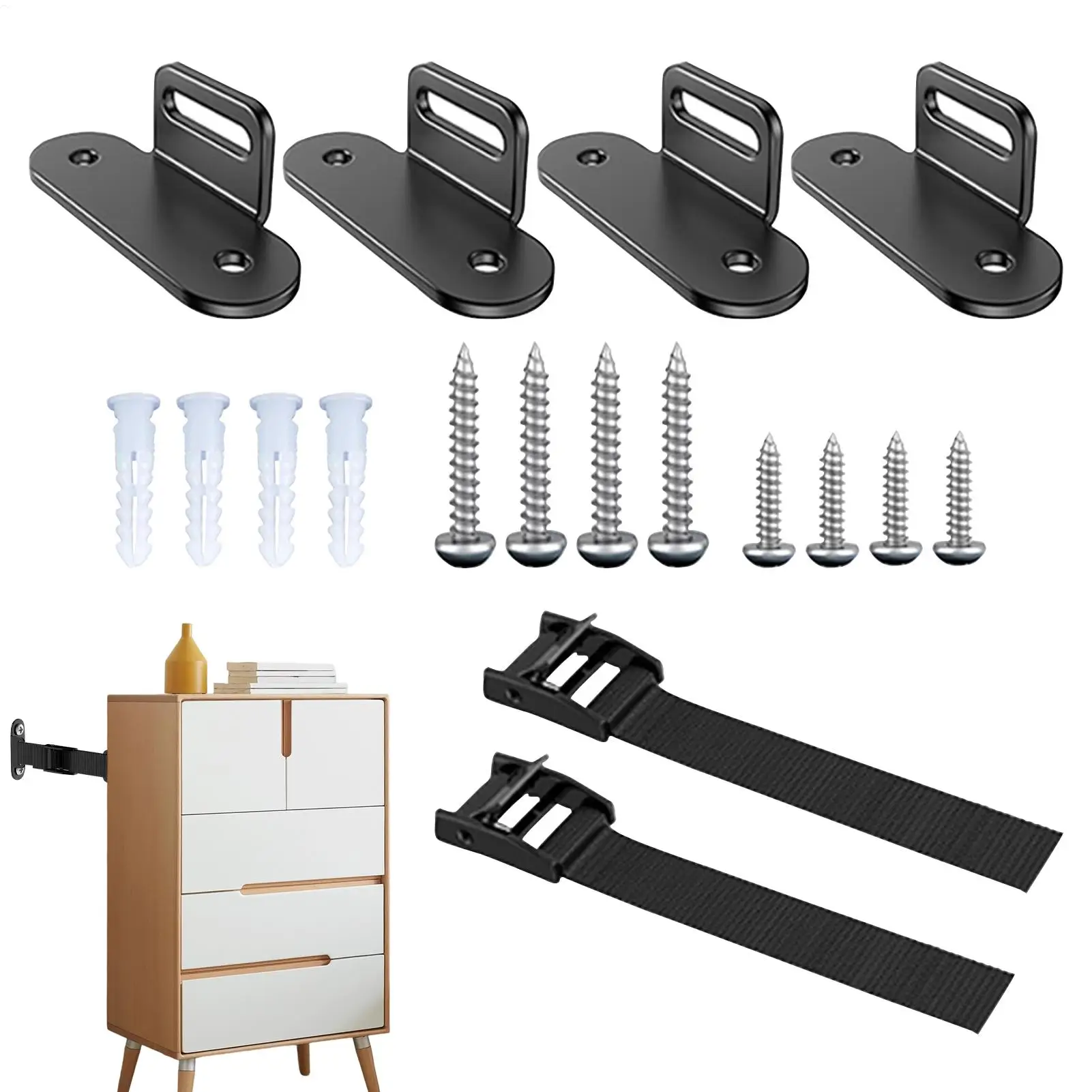 

Furniture Safety Straps Adjustable Furniture To Wall Prevent Falling Heavy-Duty Guards Childproof Drawer Locks Quick-Release