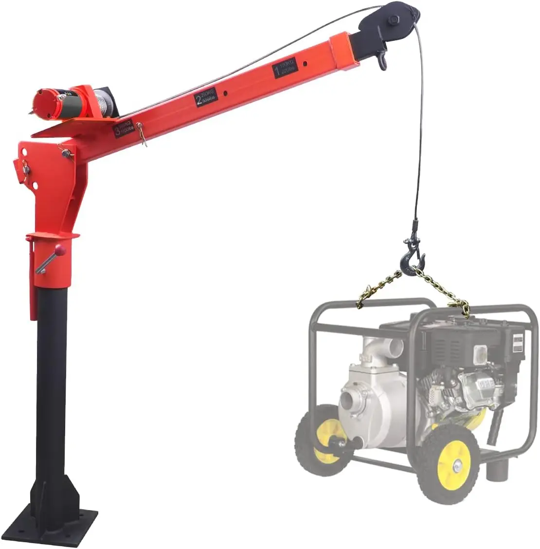 Winch 1100lb Folding Truck-Mounted Crane, with Electric Winch 2000 lb 12V, Painted Steel Pickup Truck Jib Cranes 360 Swivel (Dav