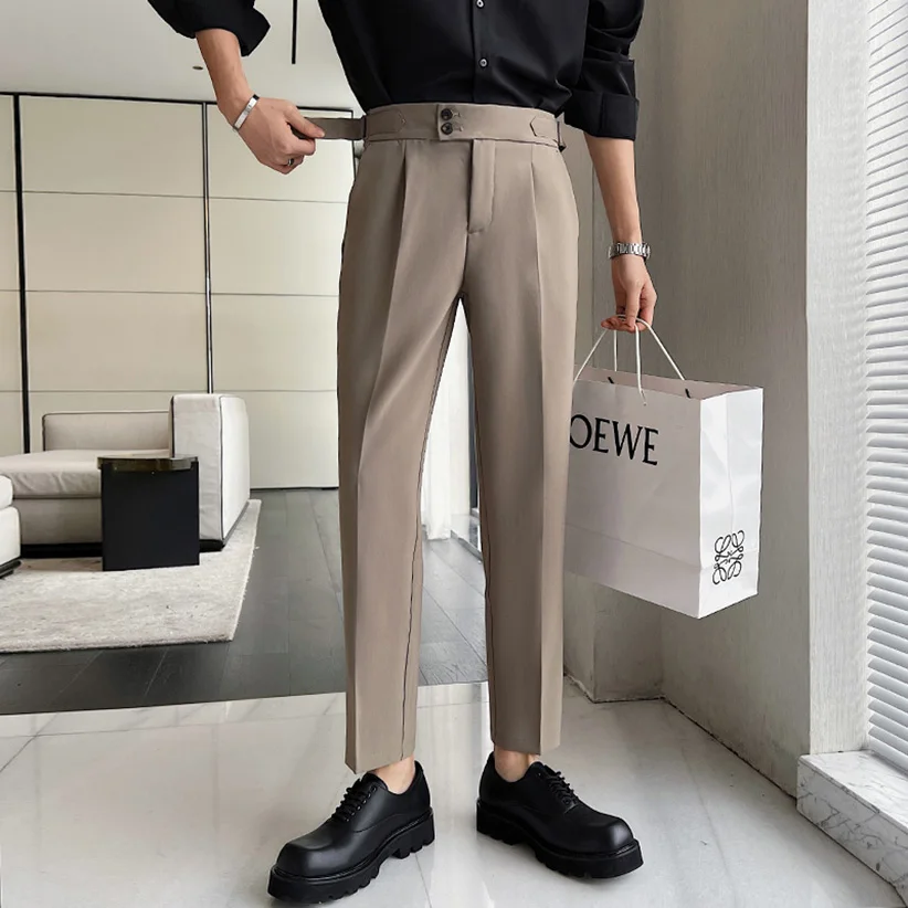 

Мужские брюки Neapolitan: весенне-летние, свободного кроя, повседневные, из шелковистой ткани, прямые, длиной 7/8, модные, в стиле кэжуал.