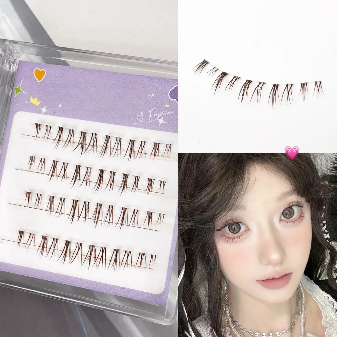 4 แถว DIY clustered self-กาวขนตาธรรมชาติยาว Holiday eyelash EXTENSION กาวฟรี, สวมใส่ขนตาส่วนบุคคล