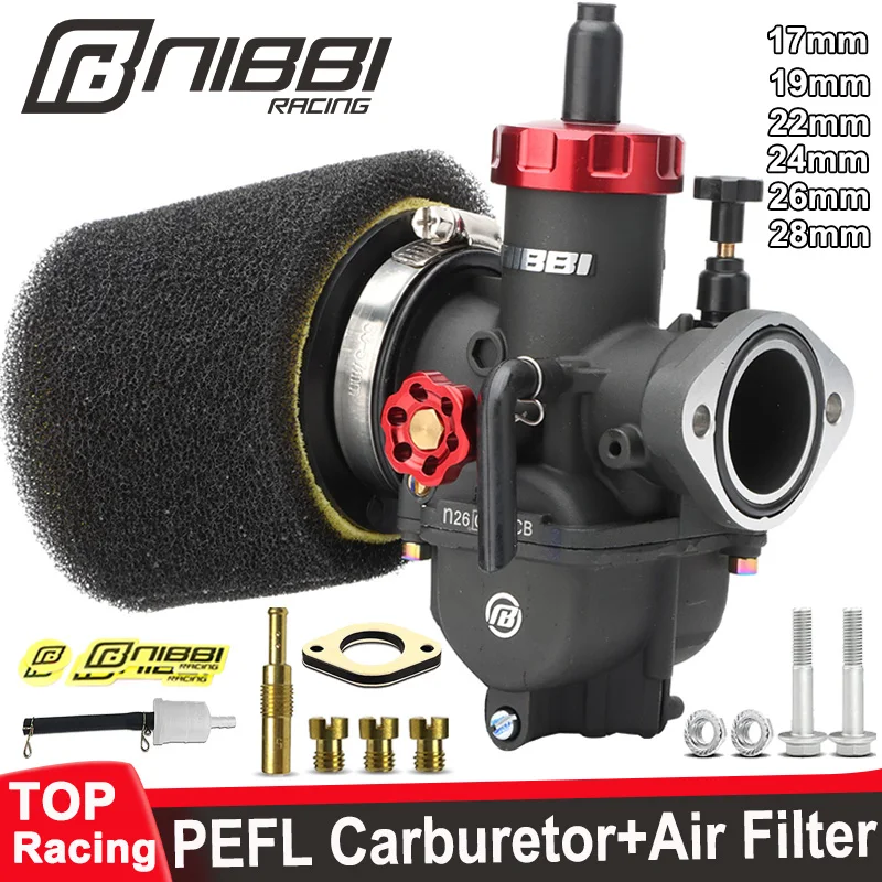 

NIBBI PE17mm-PE28mm Racing Carburetor With Carb Jets Foam 45mm 49mm Air Filter Set for80cc-250ccYamaha Suzuki Motorcycle PitBike