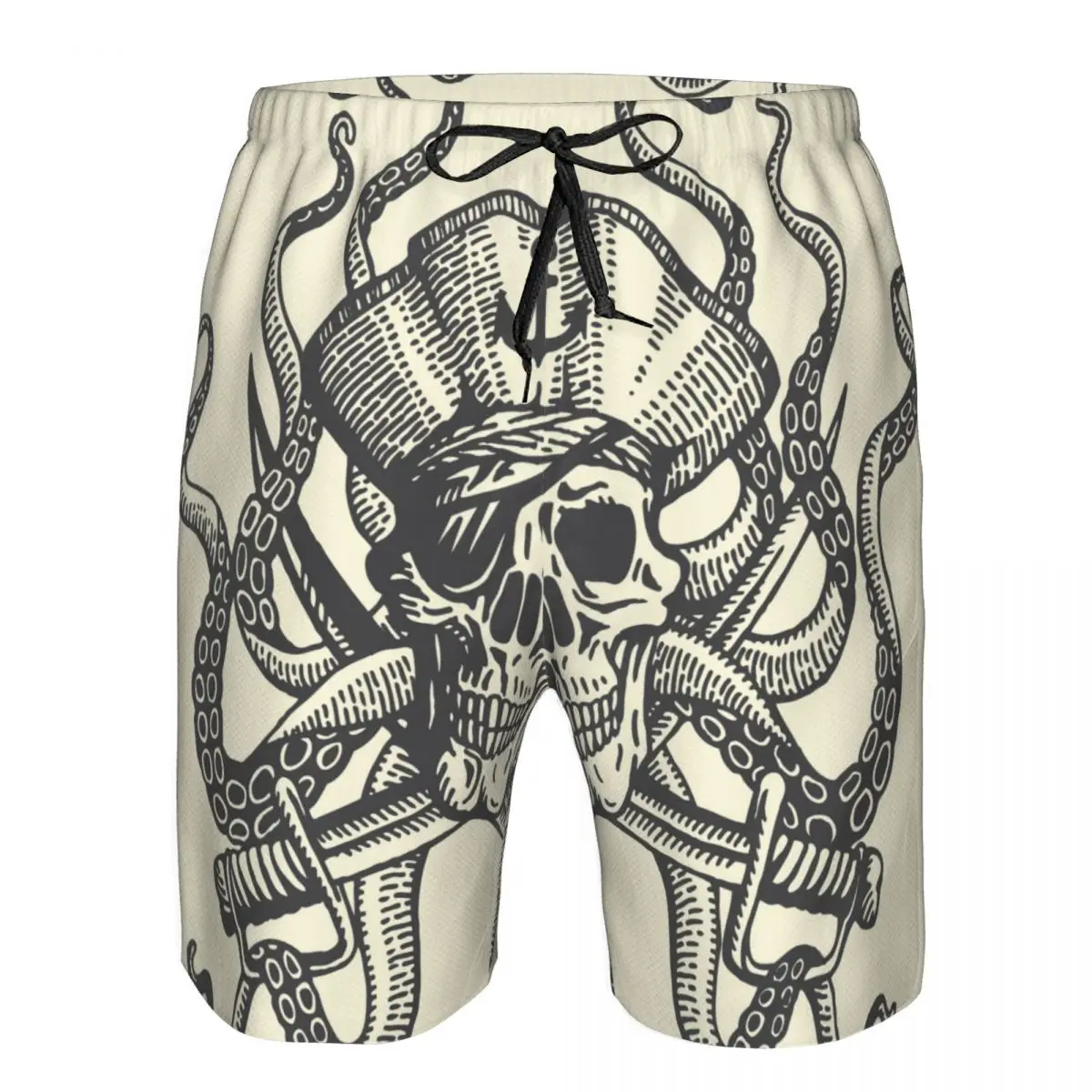 

Swimwear Mens Swim Beach Swimming Trunks For Man Hand Drawn Pirate Skull With Octopus Tentacles Swimsuit Surf Board Bathing Suit