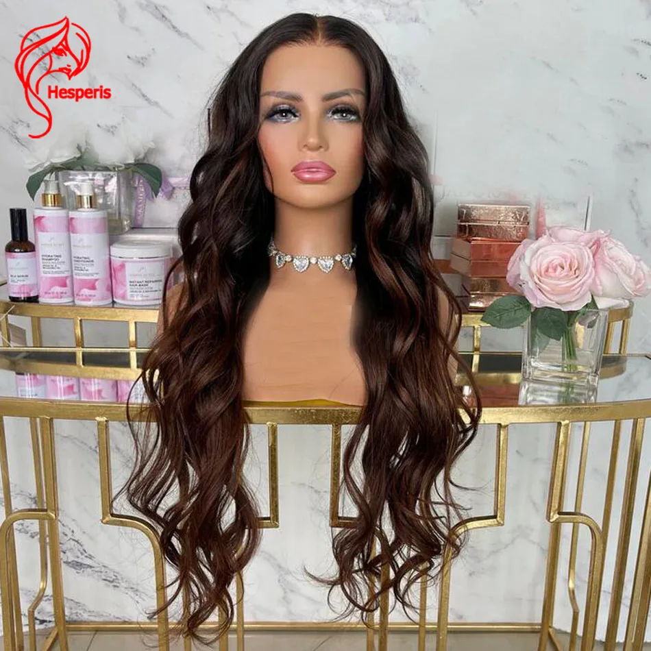 

Hesperis Natural Wavy 13x6 TransParent Lace Front Human Hair Wigs Pre Plucked Ombre Lace Closure Wig Silk Base Balayage Colored