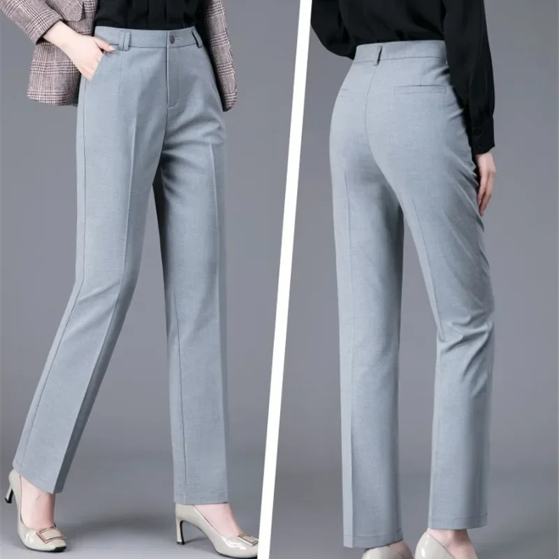 

Women Business Vintage Formal Work Pencil Pantalones Elegant Slim Fit Office OL Suit Pants Classic High Waist Straight Trousers