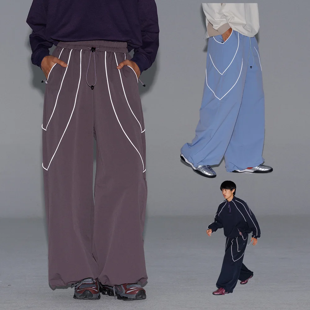 

Outdoor Reflective Strip Waterproof Baggy Pant Men Women Streetwear Fashion Loose Casual Wide Leg Sport Pants Cityboy Trousers