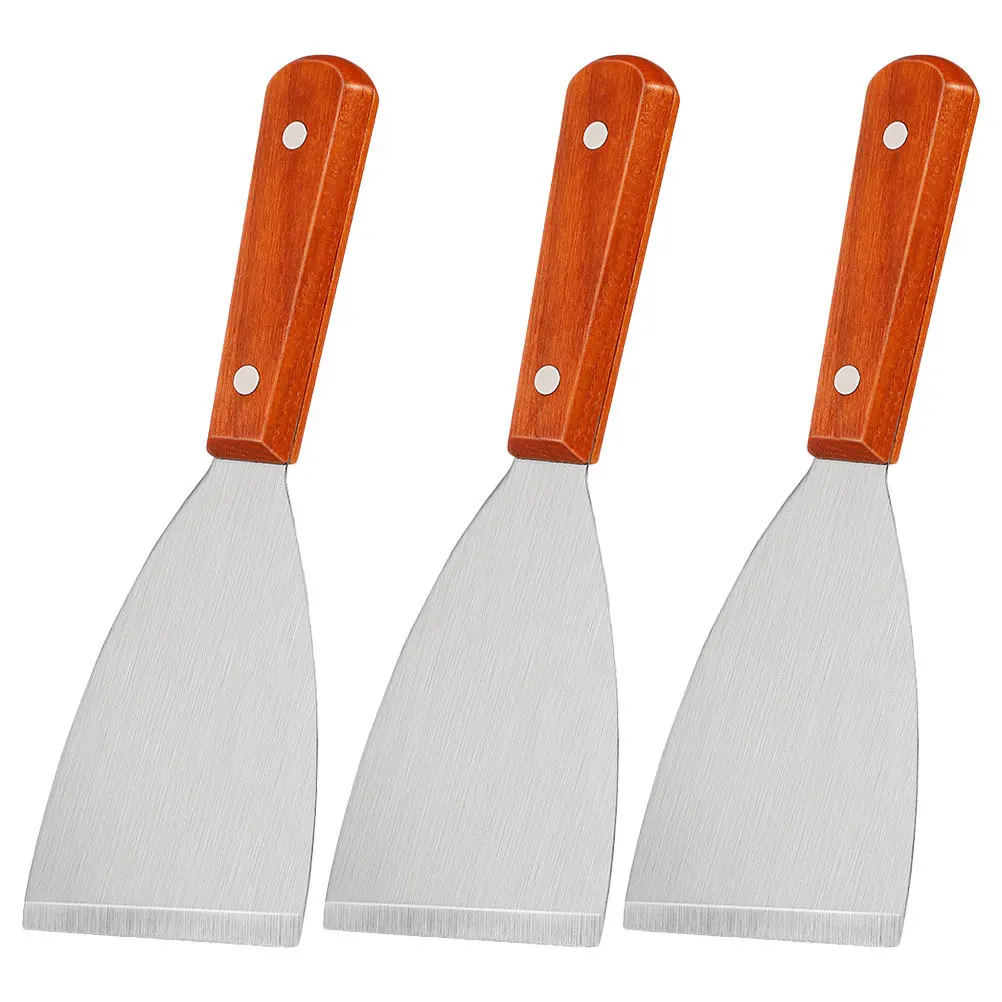 

3Pcs Wood Handle Stainless Steel Grill Spatula Set Steak Shovels Kitchen Scraper Tool Multipurpose Cooking Shovel