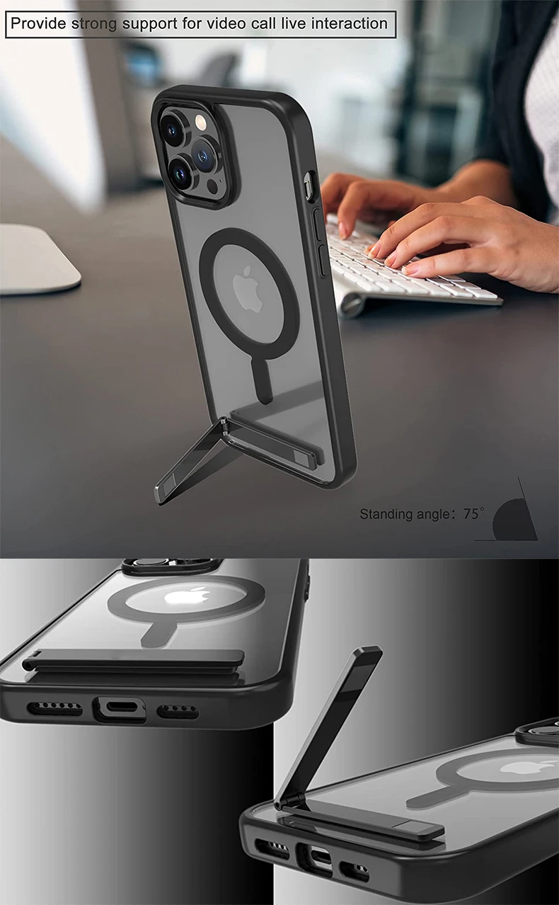 Magnetische Handyhülle mit Ständer für iPhone 17 16 14 Plus 15 13 Pro Max 12 11 Schutzhülle Apple Cover mit Aufstellfunktion – Detail 2