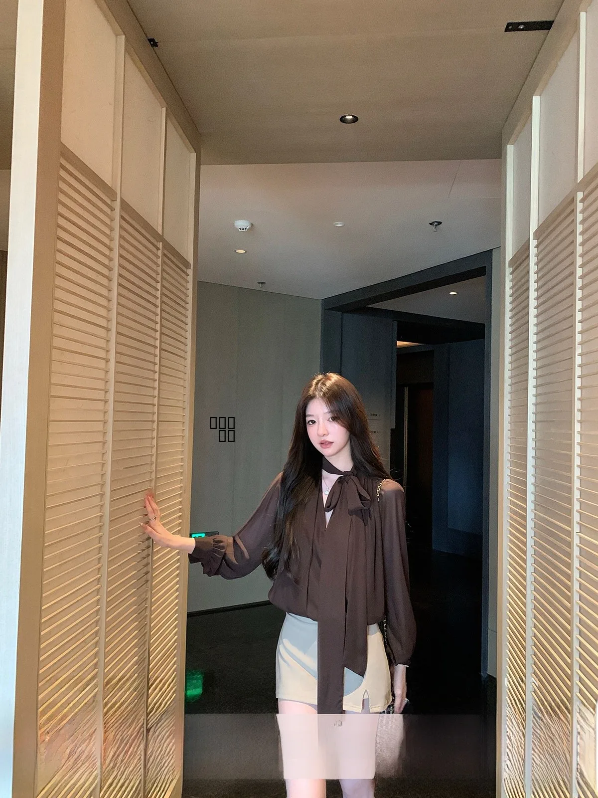 

Yoyozhang Zhang Yuyu Blogger's Private Long Sve V-Ne Sa Chiffon irt Women's Loose Top French Sle Polyester Blend