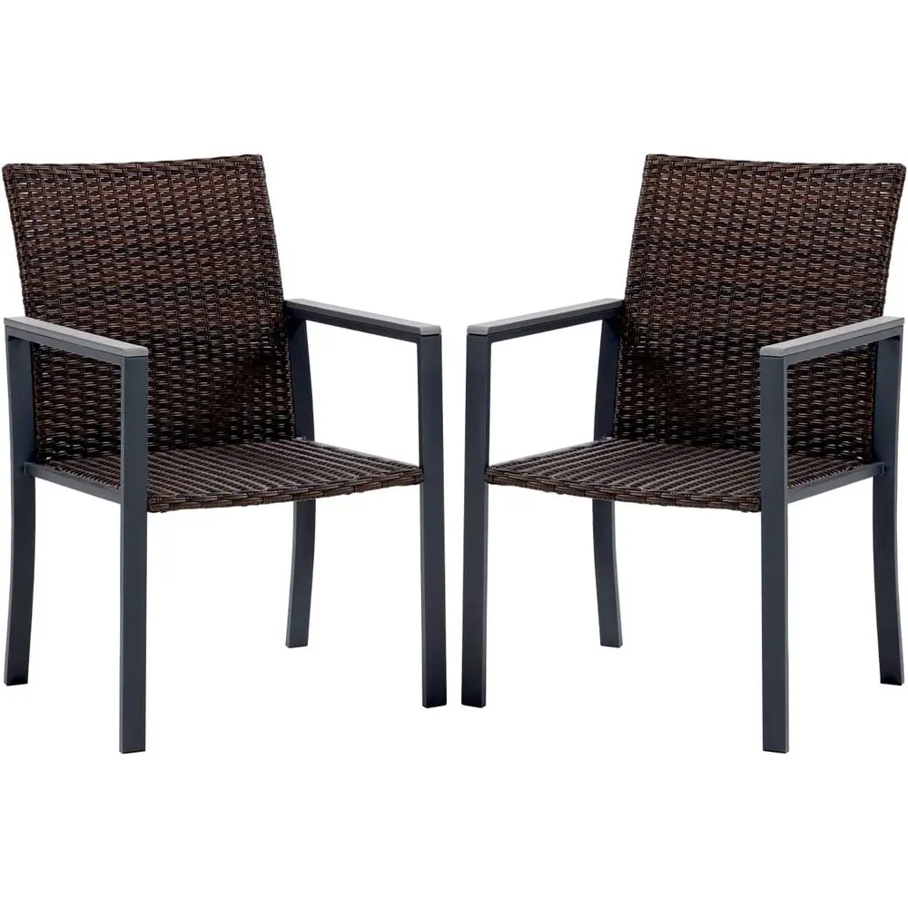 

Weather-Resistant Outdoor Wicker Dining Chairs Set of 2 for Patio, Garden, Porch, or Deck in Grey