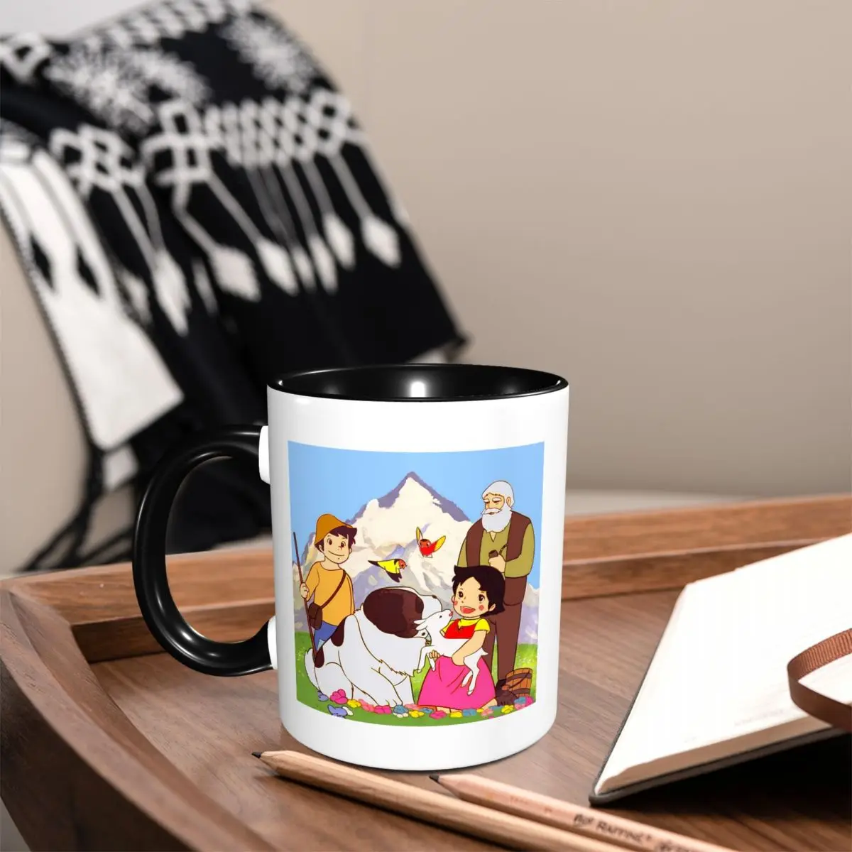 Heidi Peter And Grandpa Family Alps Mountain Anime Mug Funny Ceramic Coffee Cups Tea Mugs Milk Cup Drinkware Gifts for Woman Man