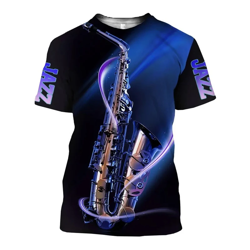 2024 Summer Casual Short Sleeve Saxophone 3D Print Men Women Jazz Tshirts Streetwear O Neck Oversized Harajuku y2k Tops Homme