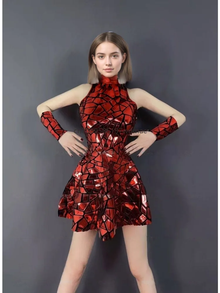 

Mirror Sequins Sleeveless Short Dress Women Dancer Singer Stage Outfit Nightclub Stage Wear Birthday Party Prom Show Costume