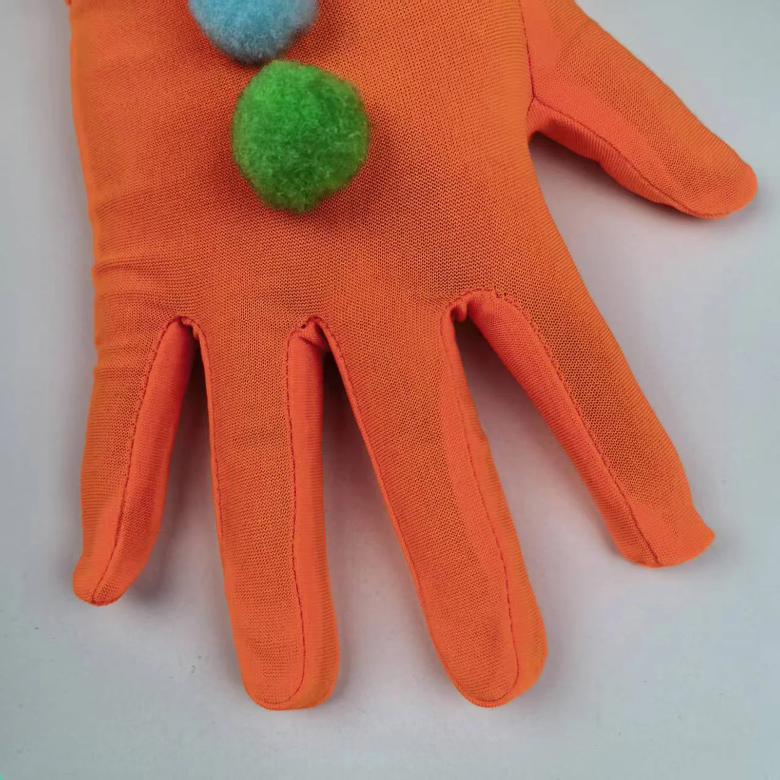 Luvas de palhaço laranja para adultos, carnavais de Halloween, luvas engraçadas de cosplay com decoração de bola de pelúcia