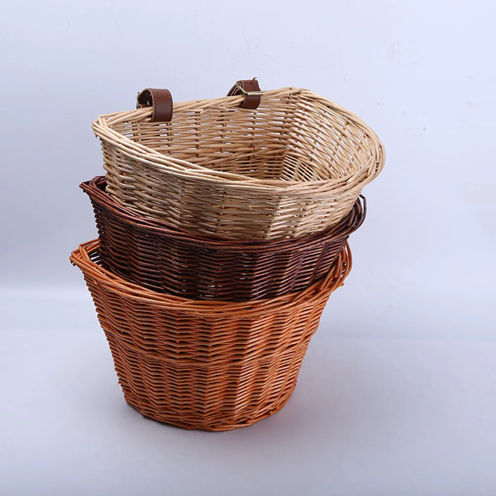 

Wicker Bike Basket Detachable Front Handlebar Handmade Willow Bicycle Storage Container Brown Large Space Rattan Basket