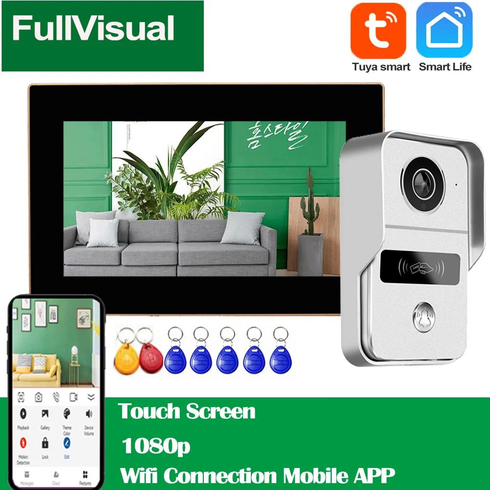 Fullvisual 1080P Tuya Smart Wireless Wifi Video Door Phone Home Intercom System with RFID Doorbell Camera Unlock Record Motion