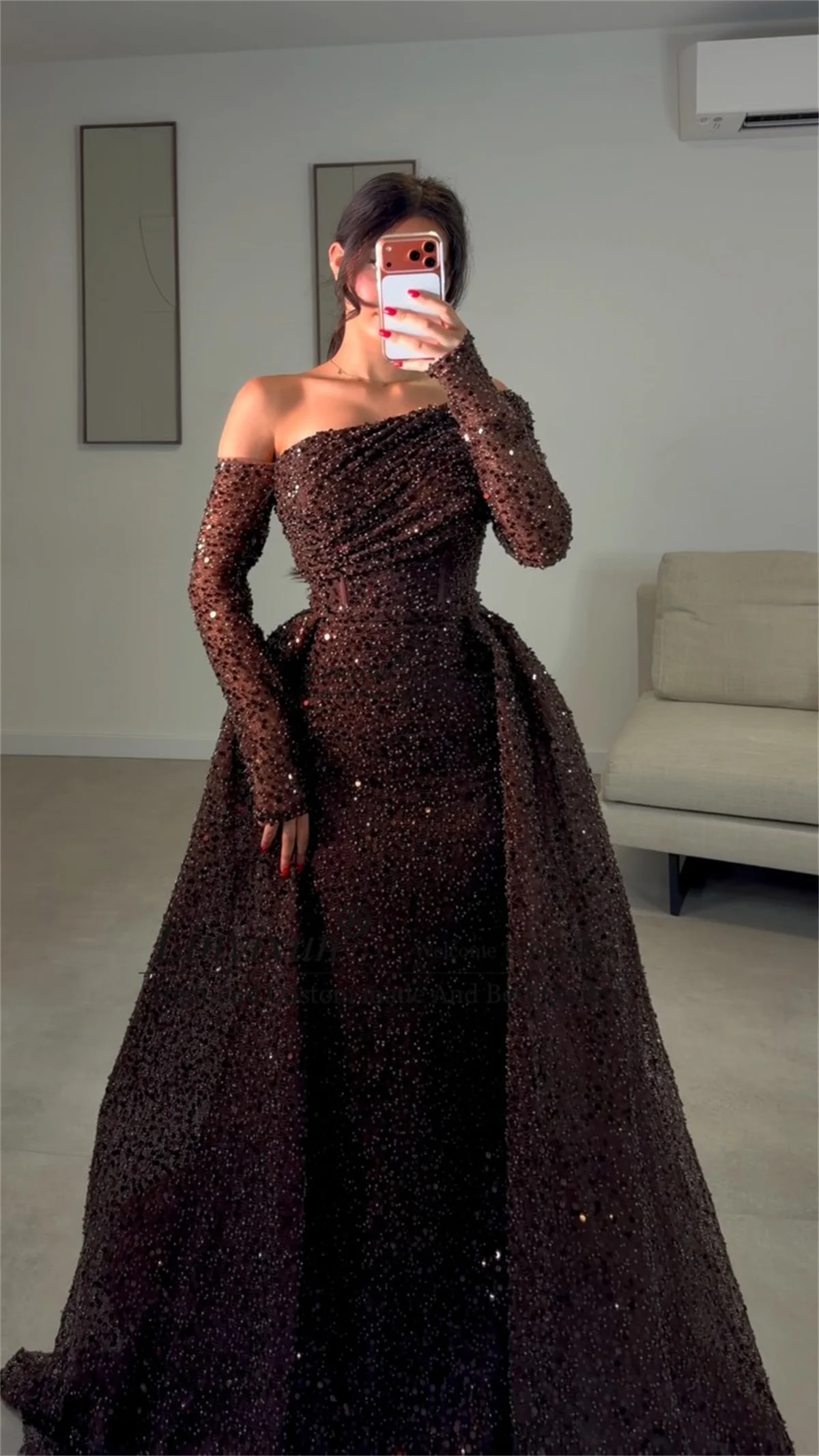 Aso Ebi Mermaid Prom Dress With Beaded Sequins Evening Party Gowns Customized Sexy Engagement Gowns Long Sleeves robes de soirée