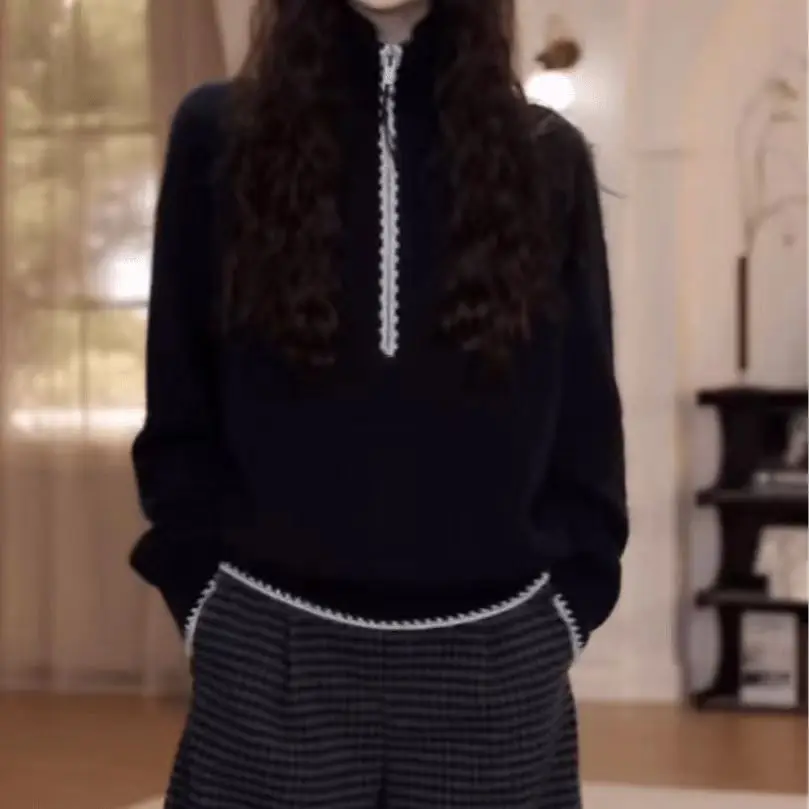 

High-End Women's Knitted Sweater f-Zip Long Sve High Collar Winter Faion Commute Sle Warm Top Large Size New 2025