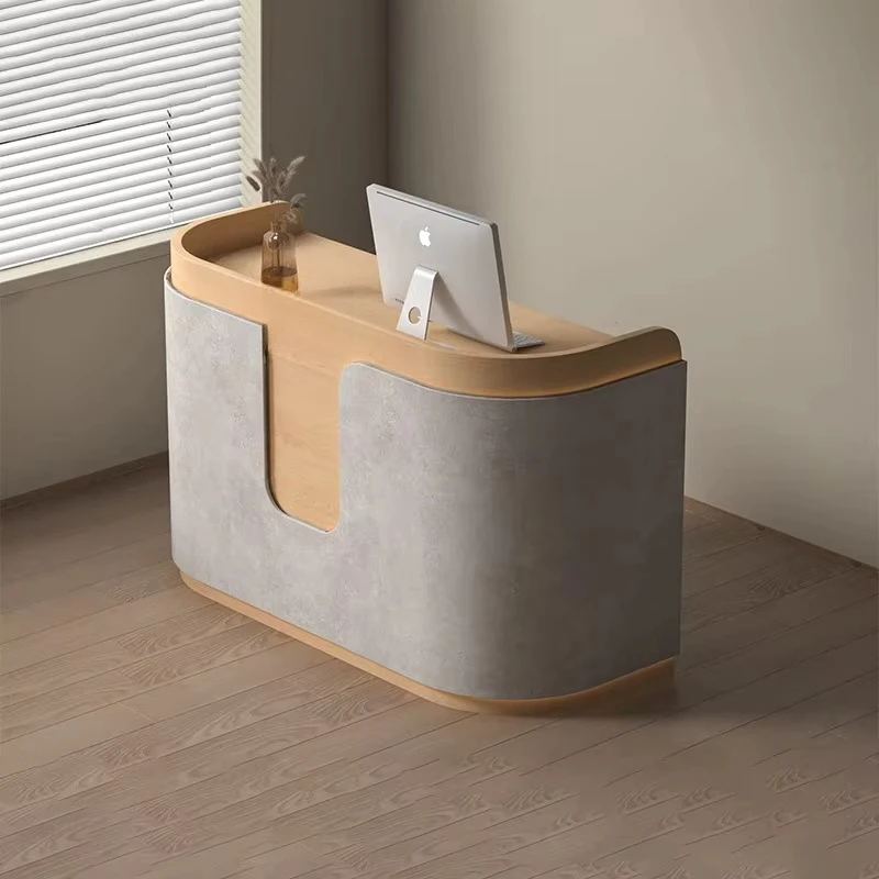 az-Small Painted Cream Style Commercial Reception Desk for Beauty Salon & Clothing Stores Complete Set MDF Material@
