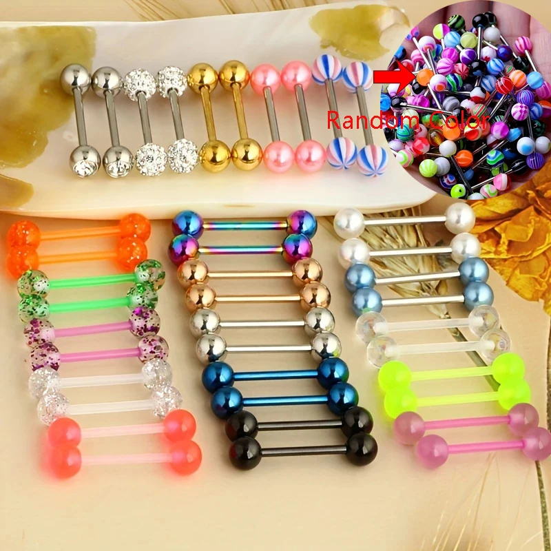 40pcs Stainless Steel & Acrylic Tongue and Nipple Barbell Piercing Jewelry Set Elegant Boho Style for Daily Party Vacation Wear