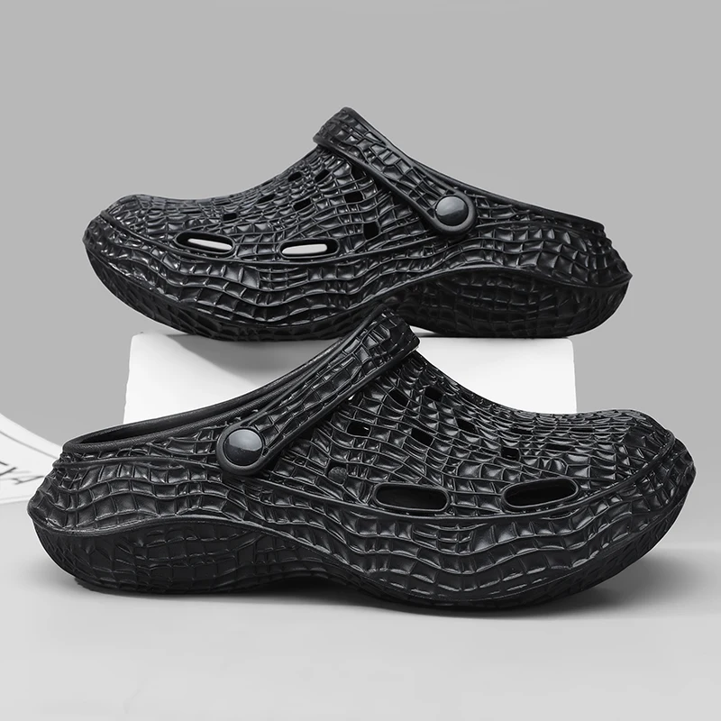 Men's EVA Hollow Out Clogs Men Drawstring Closure Breathable Slides MenThick Sole Non-slip Beach & Casual Shoes