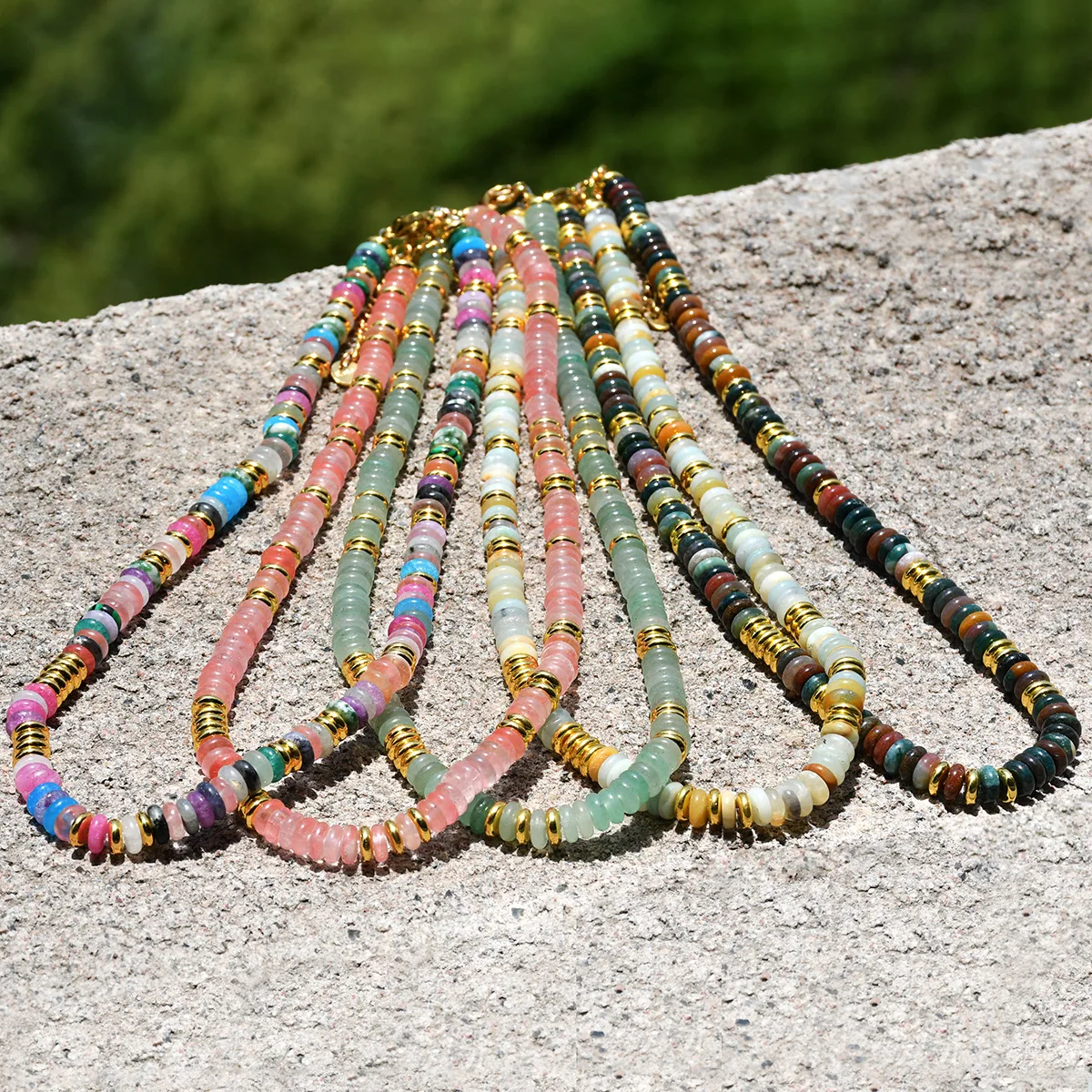 

Boho Beaded Choker Necklace for Women Choker Natural Stone Surfer Necklaces Gold Plated Beach Handmade Jewelry