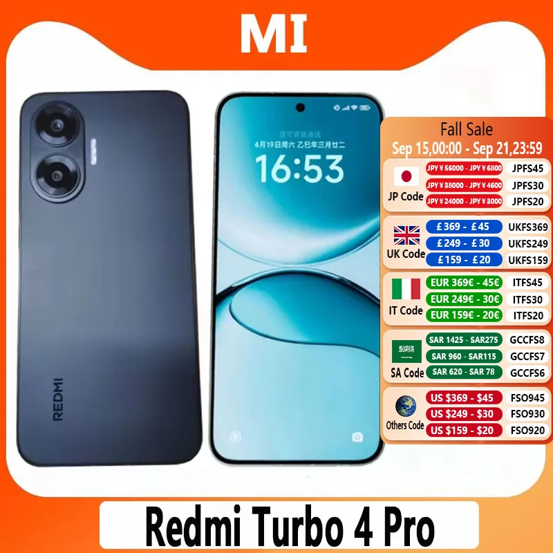 Xiaomi Redmi Turbo 4 Pro SmartPhone Snapdragon 8s Gen 4 6.83 inch 2772x1280 Screen 50MP+20MP Camera 90W 7550mAh Battery