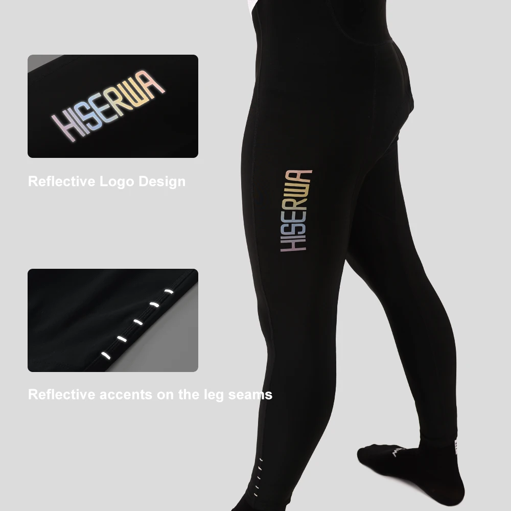 HISERWA Warme fietsbroek voor heren, 7 uur 800 km rit, elastisch interfacepad, lange fietsbroek, thermische fleece, MTB-fietsbroek