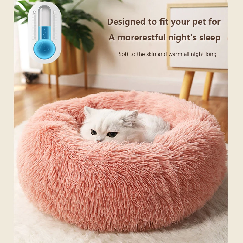 40-70CM Long Plush Winter Beds for Dogs & Cats, Home Plush Pet Nest, Soft Sofa Cushion Mats,Dog Kennel House, Warm Round Pet Bed