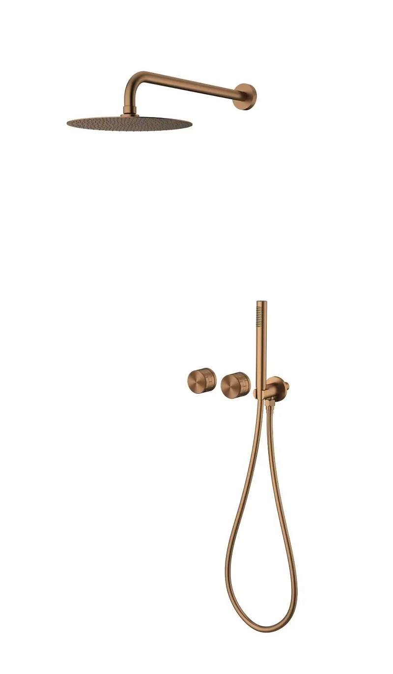 Brushed Rose Gold Finish High Quality Brass Concealed Minimalist Rainfall Shower System Set Dual function Hot cold water Shower