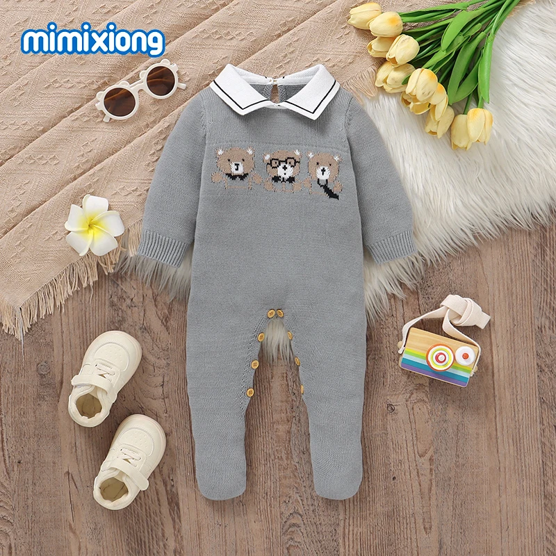 

Комбинезоны для малышей 0-9 м, зимние вязаные комбинезоны с высоким воротником и длинными рукавами для новорожденных мальчиков, комбинезоны с героями мультфильмов, комбинезоны для младенцев, цельные костюмы