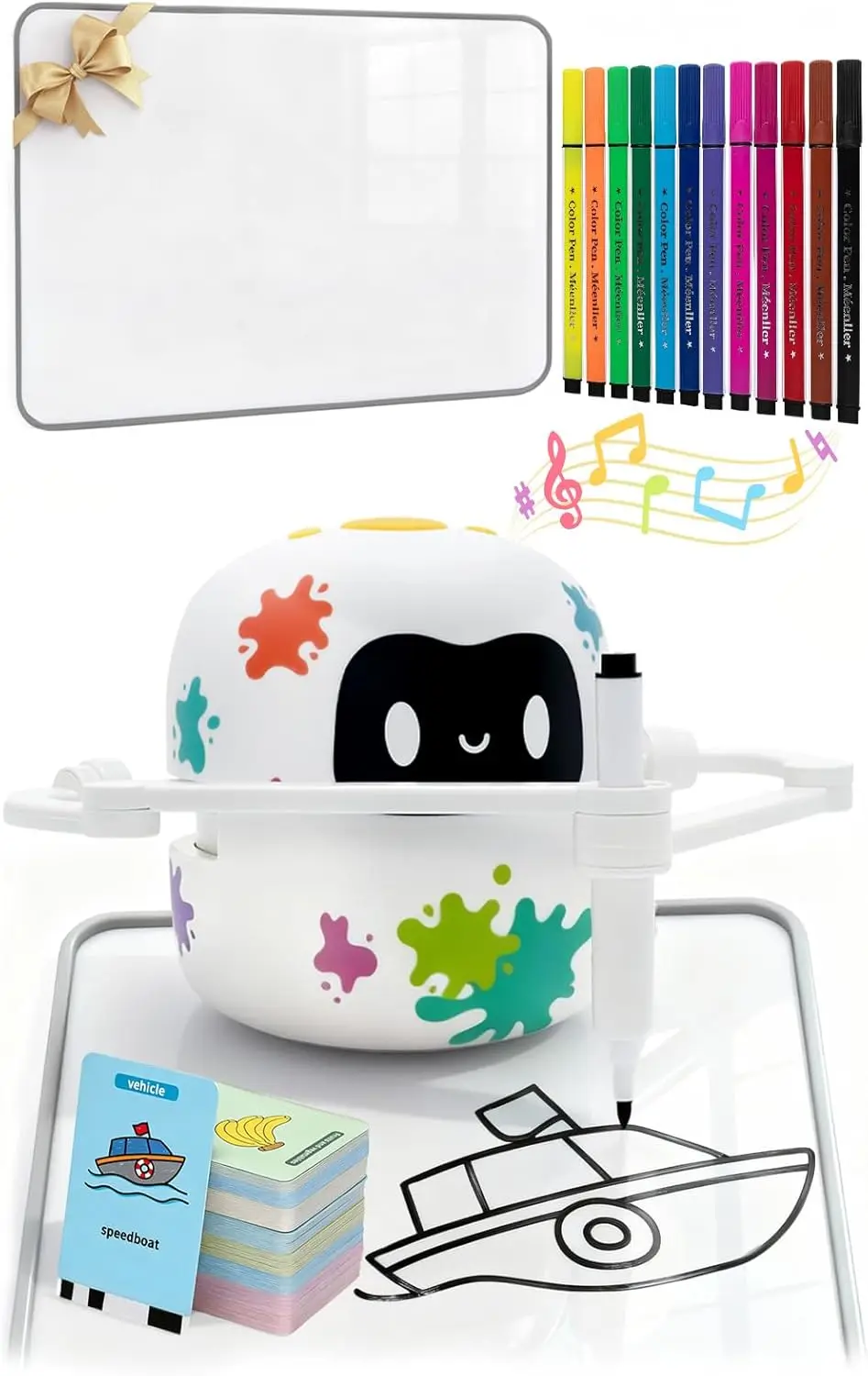 

Interactive Drawing Robot for Kids with 150 Cards, Erasable Board & Crayons, Educational Toy Gift for Ages 5-8