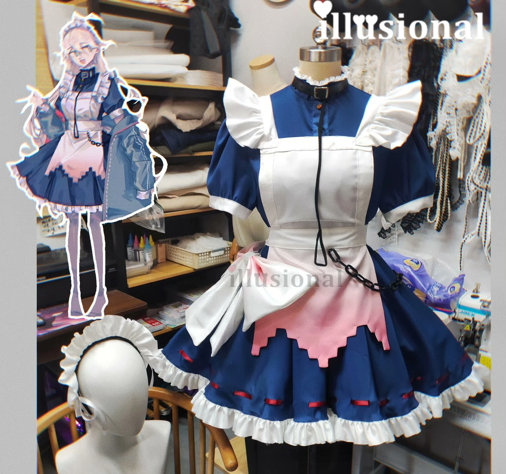 

illusional Custom size TEAM DANGANRONPA Nagito Komaeda Maid dress Cosplay Costume Anime dress female