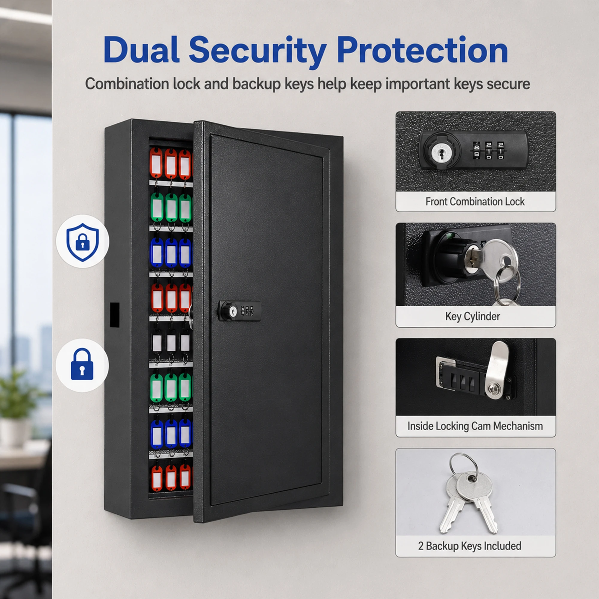 200 Key Cabinet Anti-Theft Steel Lock Box Wall Mount with Key Tags, Heavy Duty Key Storage Organizer Lockable with Adjustable Racks for School Garage Hotel Office Business Home Property
