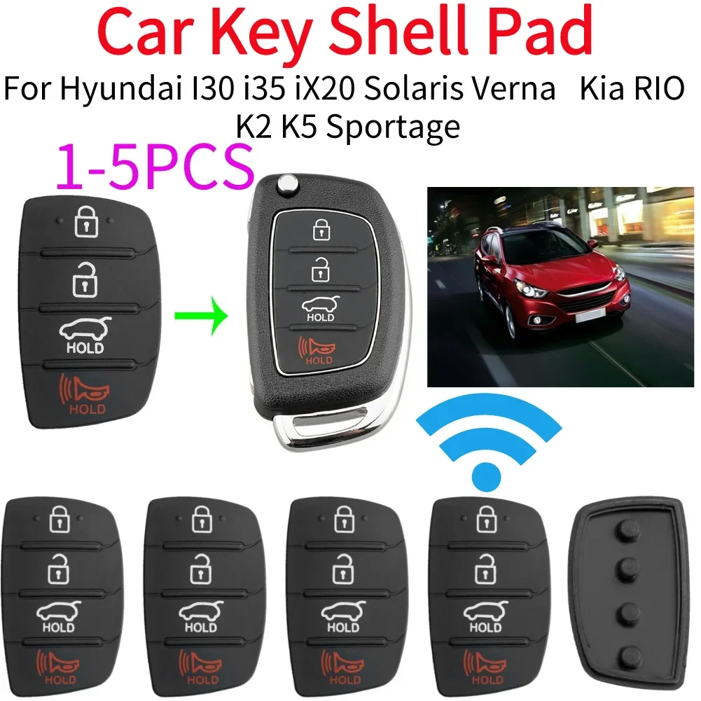 1-5Pcs Replacement Rubber Car 4Button Silicone Pad For Hyundai Tucson Santa fe / ix45 Sonata i40 Remote Car Repair Key Fob Shell