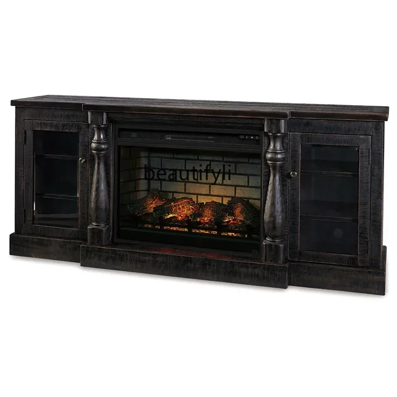 American Grille Black Fireplace Mantel Living Room Decoration Entrance Cabinet Background Wall TV Cabinet Floor Cabinet